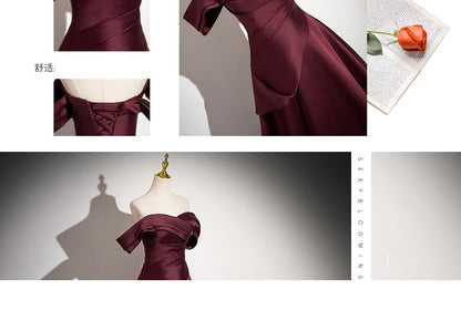 Off-Shoulder Plain A-Line Evening Gown