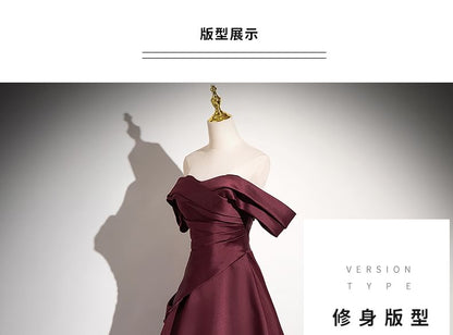 Off-Shoulder Plain A-Line Evening Gown