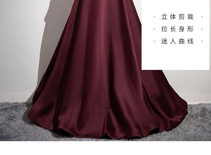 Off-Shoulder Plain A-Line Evening Gown