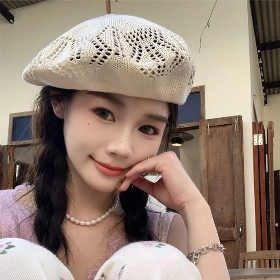 Eyelet Beret Hat