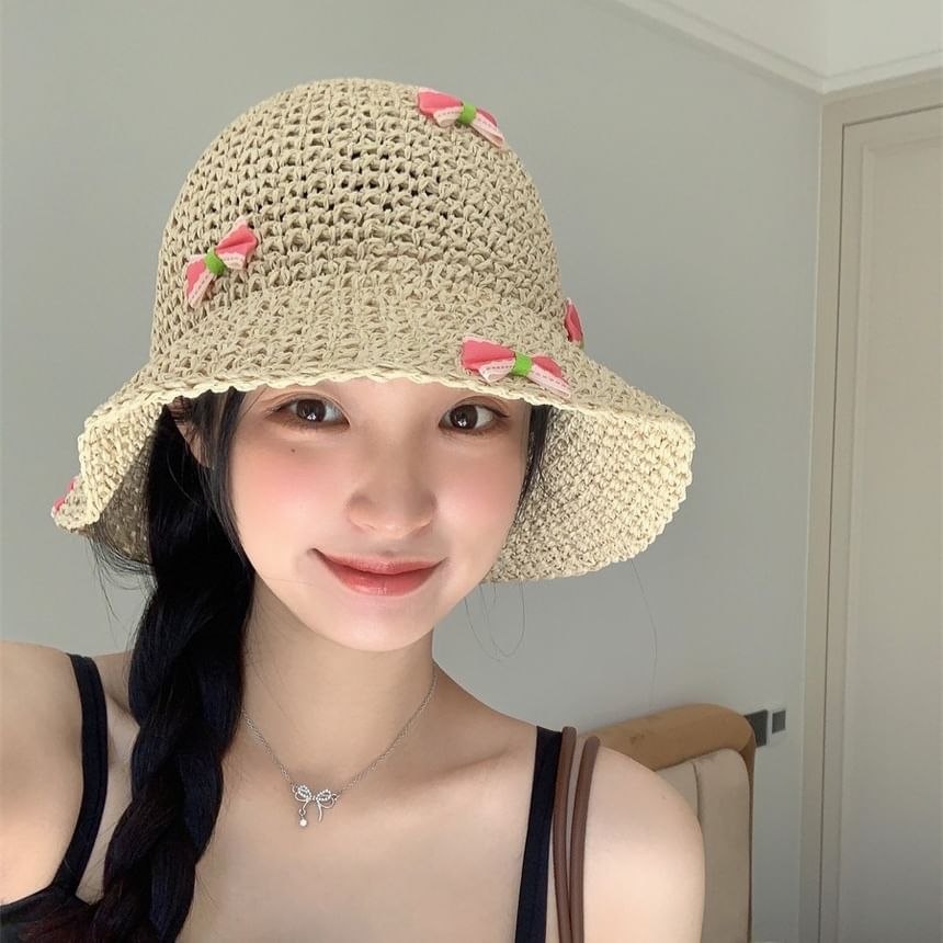 Bow Straw Bucket Hat