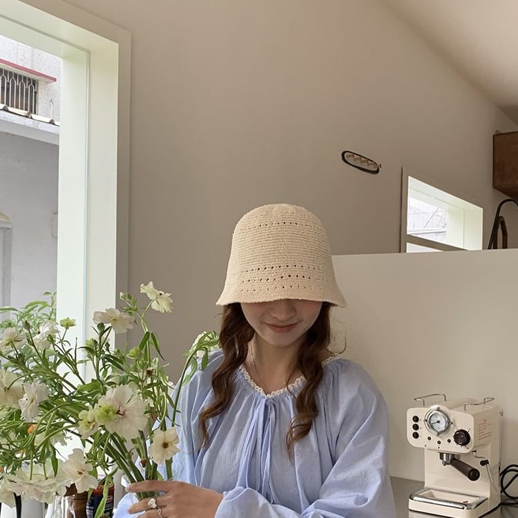 Eyelet Straw Bucket Hat