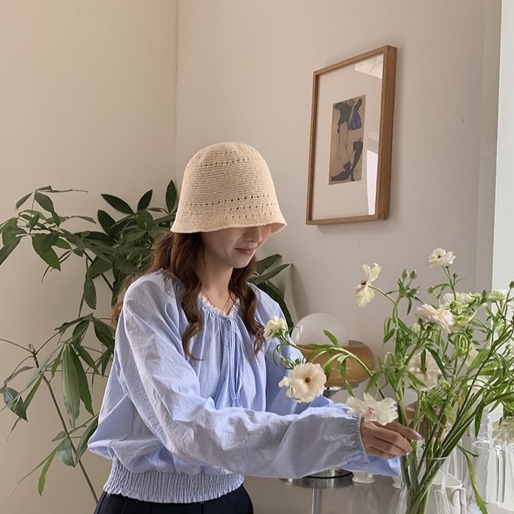 Eyelet Straw Bucket Hat