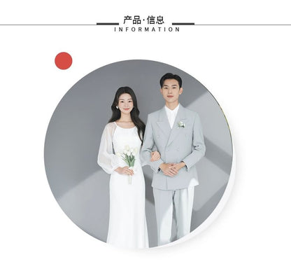 Long-Sleeve Plain Sheath Wedding Gown