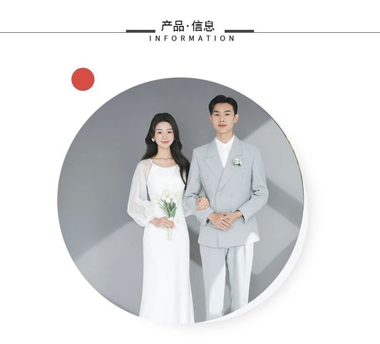 Long-Sleeve Plain Sheath Wedding Gown