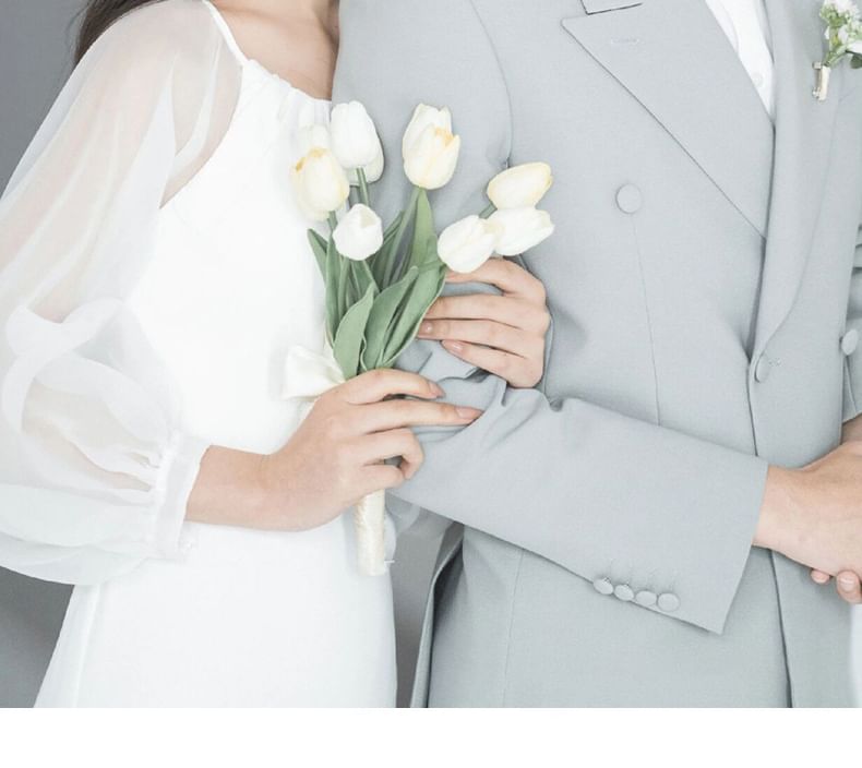 Long-Sleeve Plain Sheath Wedding Gown