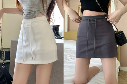 Drawstring Waist Mini Pencil Skirt