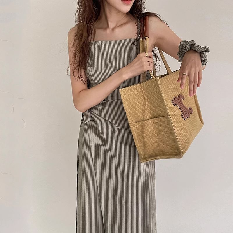 Thin Strap Striped Tie-Side Midi A-Line Dress
