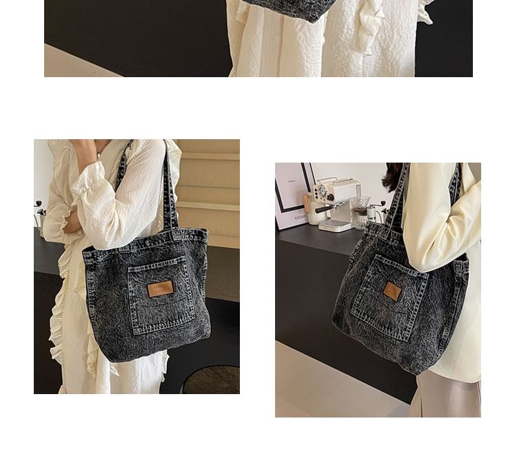 Applique Denim Tote Bag