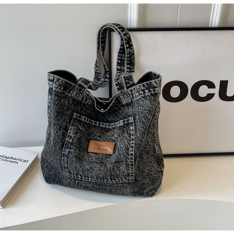 Sac fourre-tout en jean avec appliques