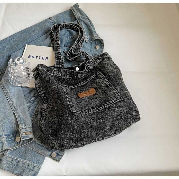 Sac fourre-tout en jean avec appliques