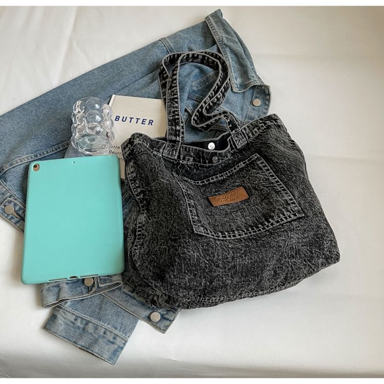 Sac fourre-tout en jean avec appliques