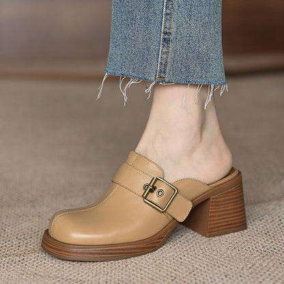 Block Heel Buckled Mules