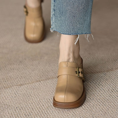 Block Heel Buckled Mules