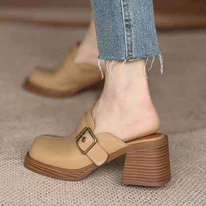 Block Heel Buckled Mules