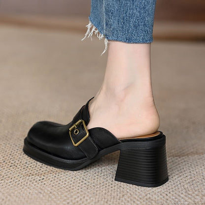 Block Heel Buckled Mules