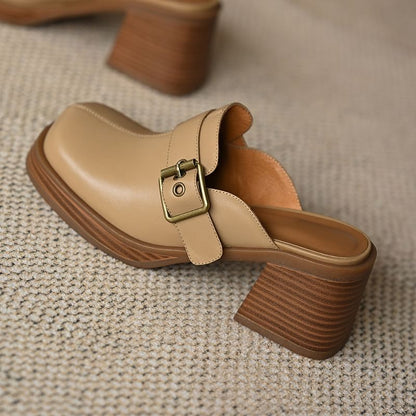 Block Heel Buckled Mules