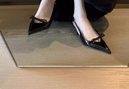 Pointy Bow Slingback Sandals