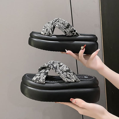 Platform Floral Jacquard Slide Sandals