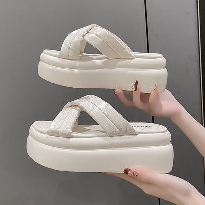 Platform Floral Jacquard Slide Sandals