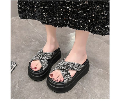 Platform Floral Jacquard Slide Sandals