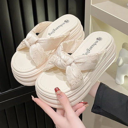 Platform Floral Patterned Slide Sandals