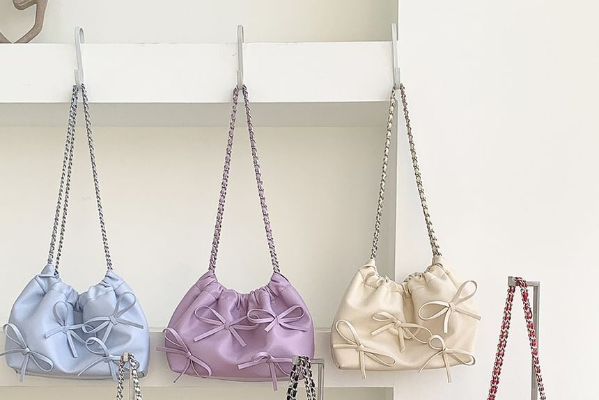 Chain Strap Bow Faux Leather Shoulder Bag