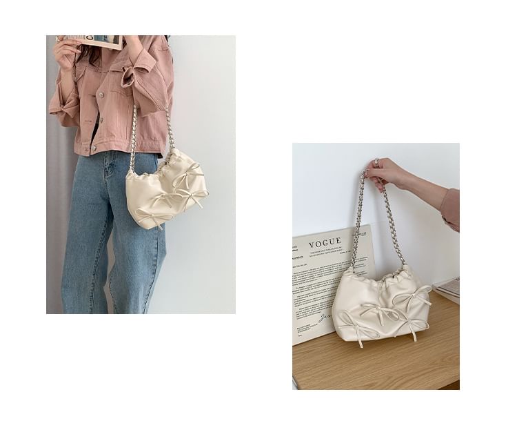 Chain Strap Bow Faux Leather Shoulder Bag