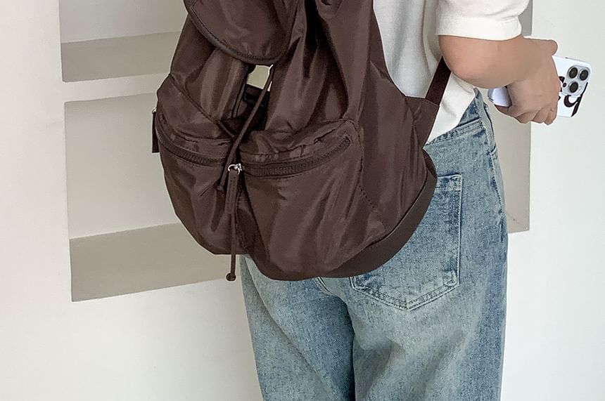 Plain Buckled Nylon Backpack