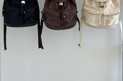 Plain Buckled Nylon Backpack