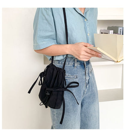 Plain Drawstring Nylon Crossbody Bag