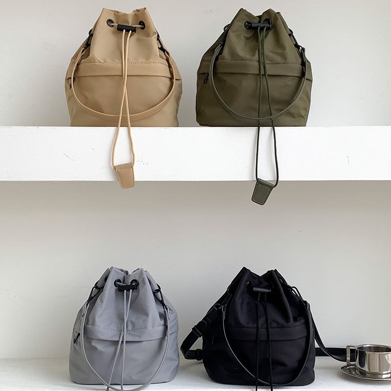 Plain Drawstring Bucket Bag