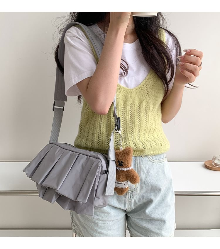 Plain Ruffle Nylon Crossbody Bag