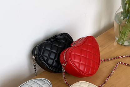 Strap Quilted Crossbody Bag Heart Chain