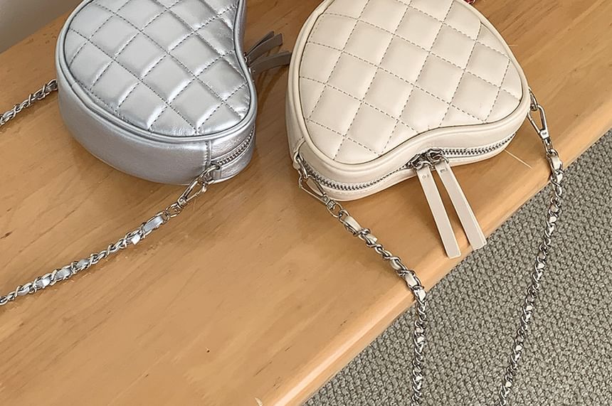 Chain Strap Heart Quilted Crossbody Bag