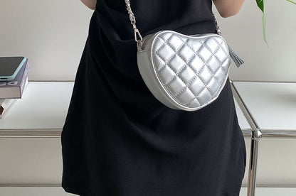 Strap Quilted Crossbody Bag Heart Chain