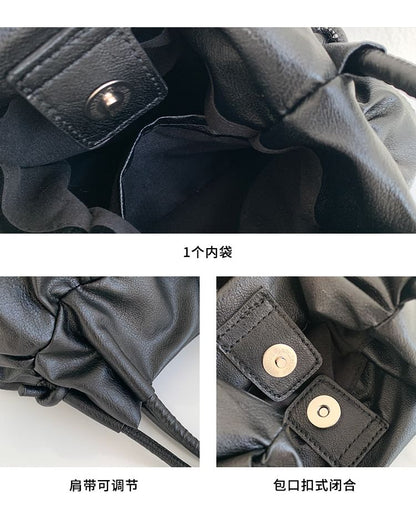 Top Handle Ruffle Faux Leather Crossbody Bag