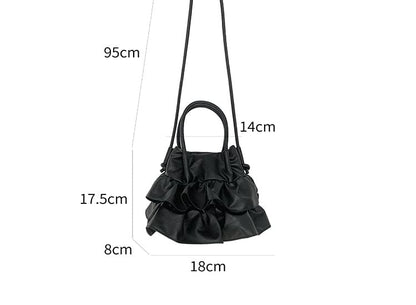 Top Handle Ruffle Faux Leather Crossbody Bag