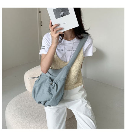 Crossbody Drawstring Plain Bag Nylon
