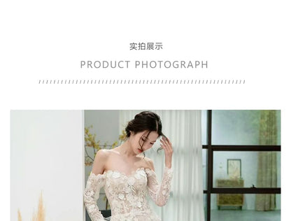 Off-Shoulder Long-Sleeve A-Line Lace Wedding Gown