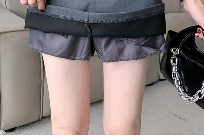 Set: High Waist Plain Mini A-Line Skirt + Belt