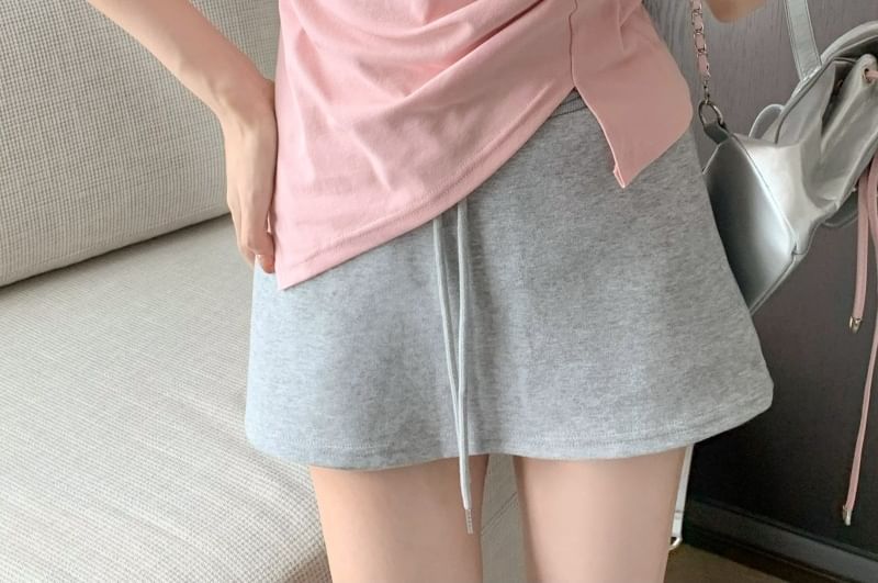 Short-Sleeve V-Neck Plain Ruched Asymmetrical T-Shirt