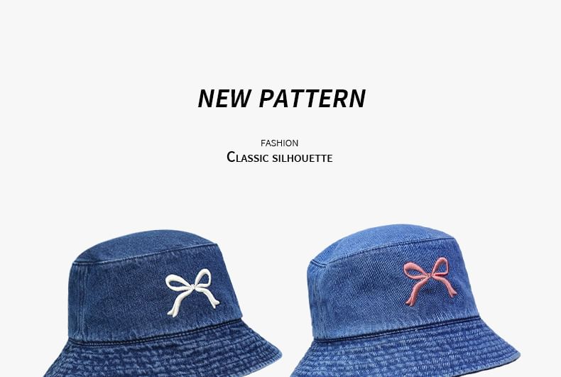 Bow Embroidered Denim Bucket Hat