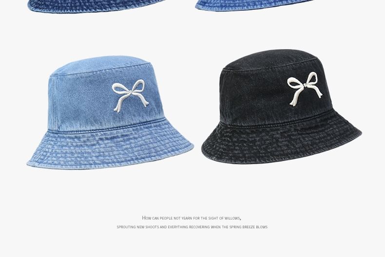 Bow Embroidered Denim Bucket Hat