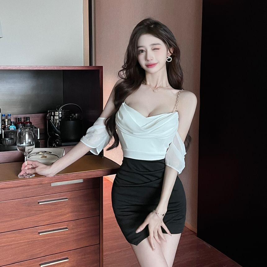 Thin Strap Asymmetrical Mini Sheath Dress