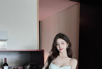 Thin Strap Asymmetrical Mini Sheath Dress