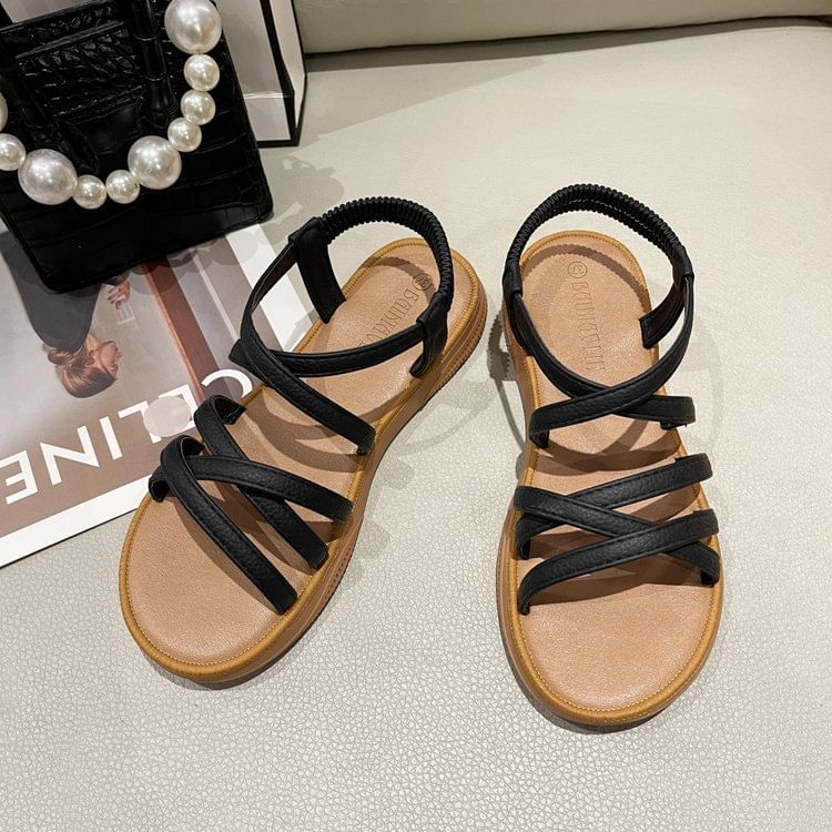 Platform Cross Strap Faux Leather Slingback Sandals