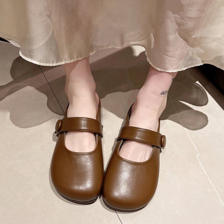 Plain Faux Leather Mary Jane Mules