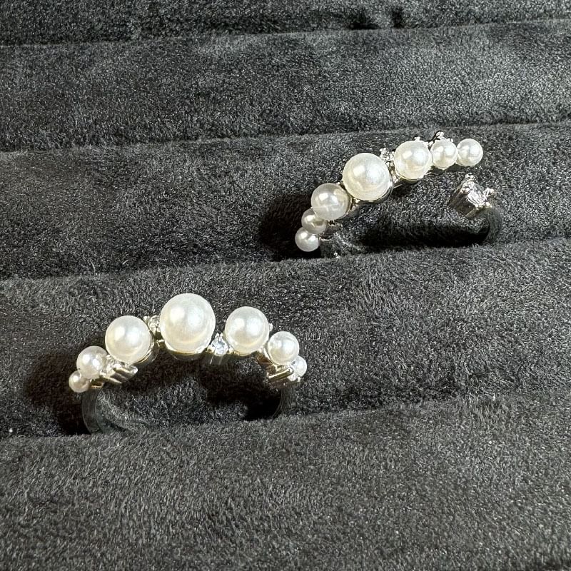 Faux Pearl Rhinestone Alloy Open Ring