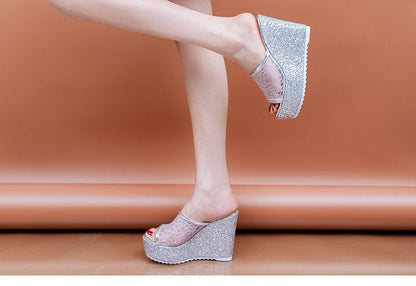 Glitter Plain Sandals Wedge Slide